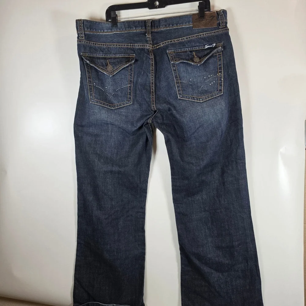 Seven7 Mens Bootcut‎ Jeans Dark Wash Blue Denim Studded Flap Pocket 40x32